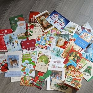 🎄Unique 47 Used Vintage Christamas Greeting Card Bundle Lot